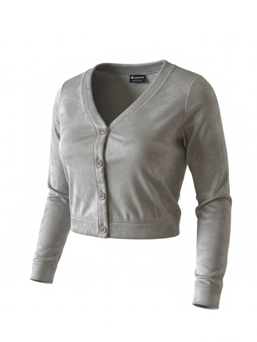 Jockey Light Gray V-Neck Cropped Button Velour Cardigan Small